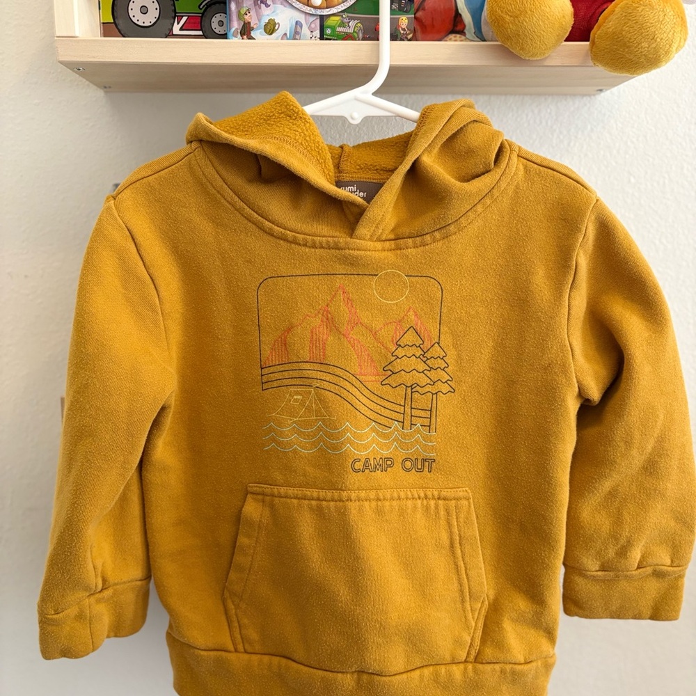Kids Mustard Hoodie - Camp Out Design